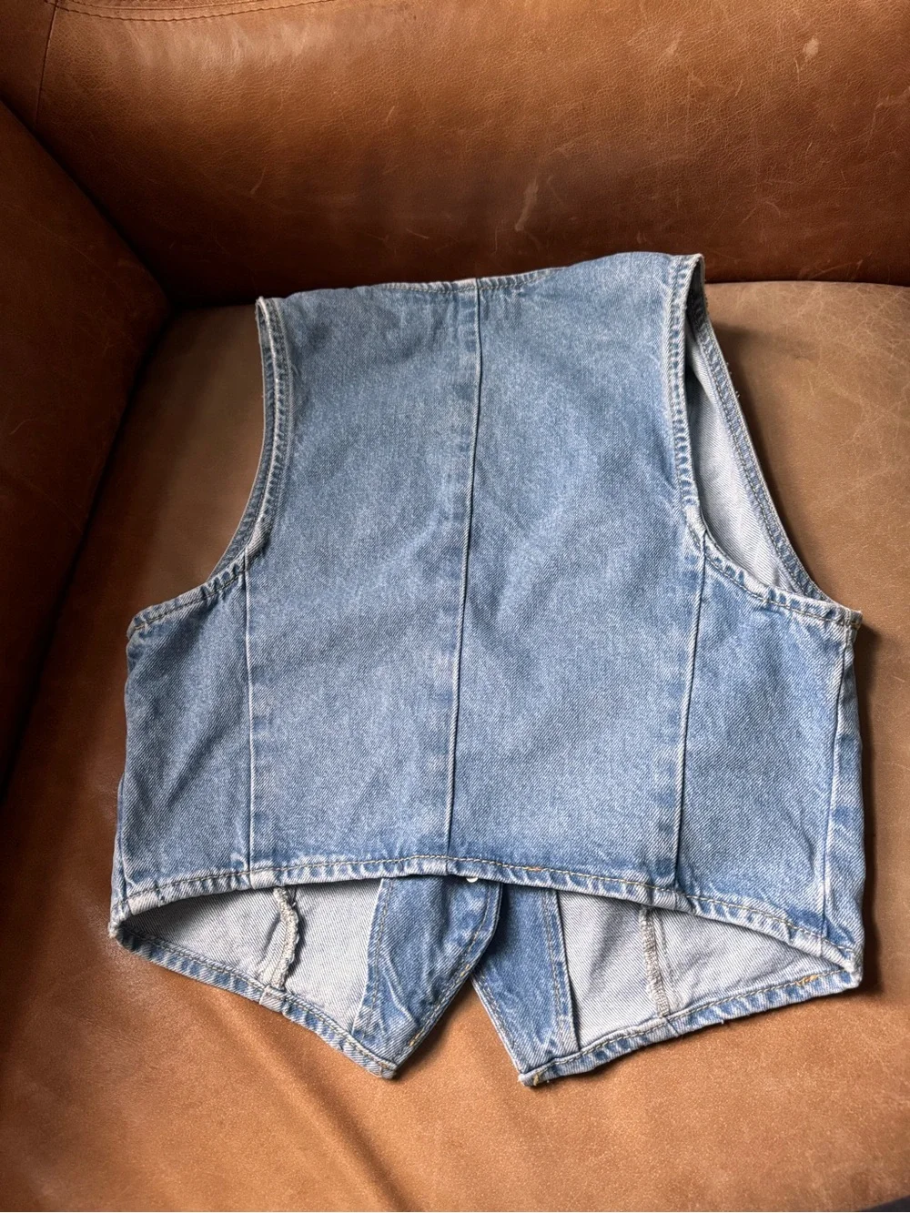 Zara Light Blue Denim Vest with Button Front western coastal layering summer - Picture 3 of 7